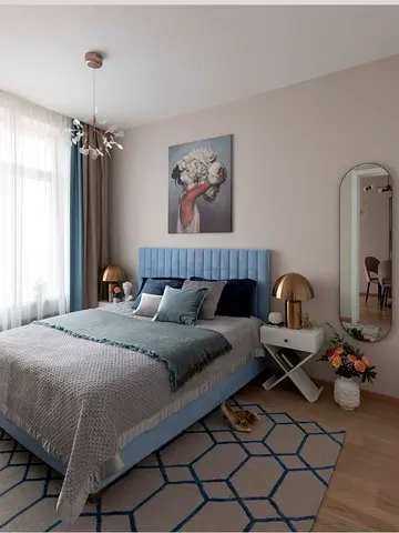 Modern Light Blue Upholstered Bed