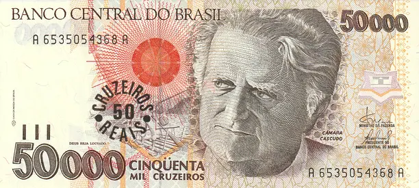 BRAZIL 50000 CRUZEIROS BANKNOTE 1993
