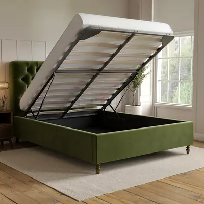 Deep Button tufted headboard king ottoman storage bed