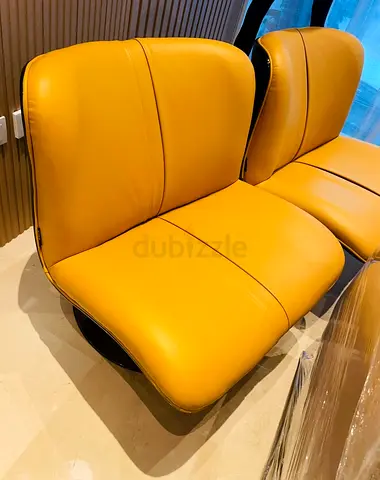 Pair of Modern Mustard Leather Dining/Accent Chairs - Excellent Condition