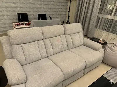 Light Grey 3-Seater Fabric RECLINER Sofa in Good Condition