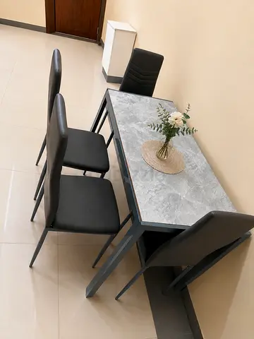 Compact 4-Seater Dining Table Set with Marble-Effect Top From Brand Pan Emirates