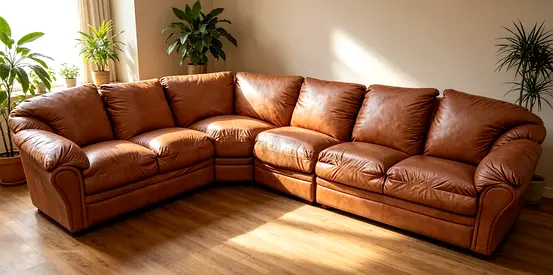 Large Brown Leather L-Shaped Corner Sofa - Comfortable 5-Seater