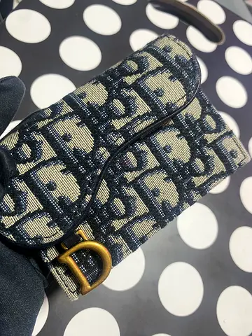 Dior small black leather card holder / mini wallet