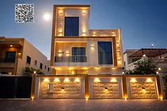 Luxury villa for sale in Al Amrah – Ajman | 6 master bedrooms + elevator + roof terrace + swimming