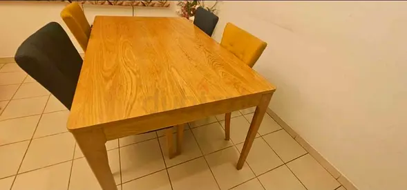 Modern Wooden Dining Table with 4 Fabric Chairs