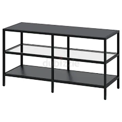 IKEA BLACK-BROWN KALLAX style TV unit / media console - 3-tier metal  wood shelf
