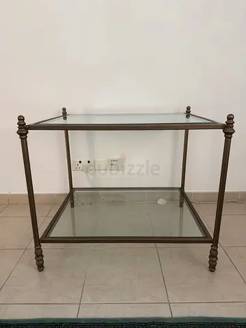 Vintage Look Metal and Glass Side Table / Bedside Table - Two Tier