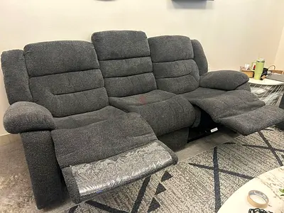 6-Seater Gray Fabric Recliner Sofa Set - Comfortable  Spacious