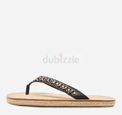 Authentic Christian Louboutin Black Leather Spike Thong Sandals Size 43