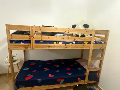 Solid Pine Bunk Bed with Ladder - Good Condition with mattress
