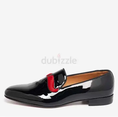 Original Christian Louboutin Black/Red Patent Leather and Calf Hair Mustache Smoking Slippers 43