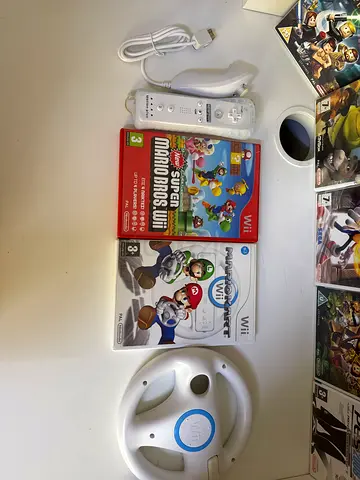 Super Mario Bros and Mario Kart Wii with Wheel controller and joystick