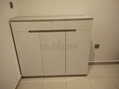 White modern glossy  shoe rack cabinet with drawers and doors