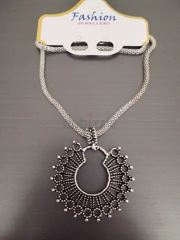 Silver-tone ethnic pendant necklace