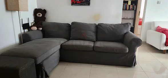 Grey L-shaped 3-seater Sofa with Chaise - Good Condition