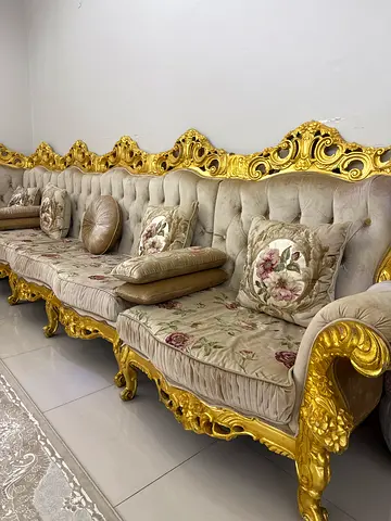 Classic Baroque Gold-Trim Sofa Set - 3-Seater (Excellent Used Condition)