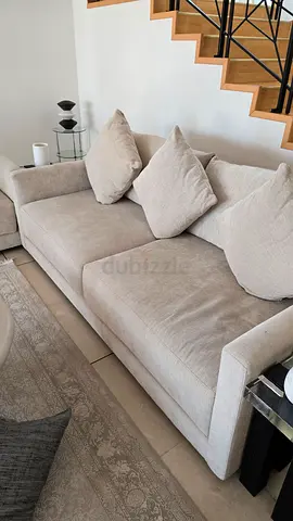 Light beige 3-seater fabric sofa - good condition 2 set sofa Crate  barrel mall of Emirates