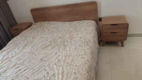 Wooden Double Bed Frame with Two Matching Nightstands - Light Walnut