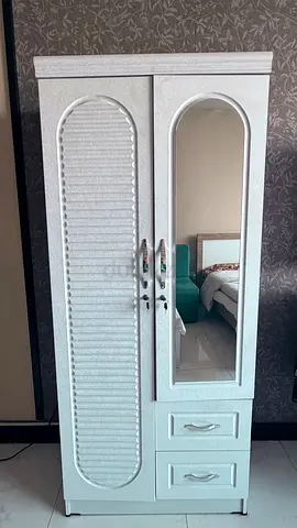White Two-Door Wardrobe with Mirror and Drawers - Good Condition