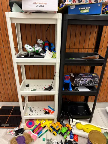 White and Black Open Shelving Unit - Good Condition