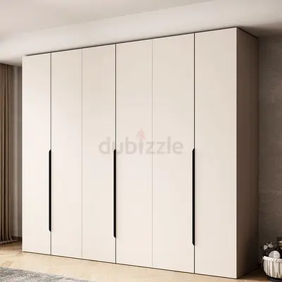Modern 6-Door White Built-in Wardrobe with Long Handles