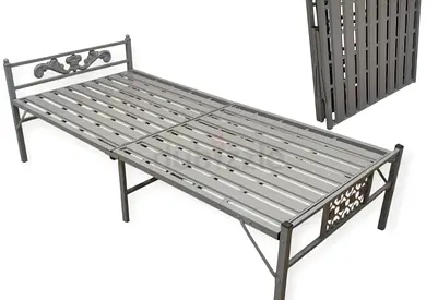 Metal Single Bed Frame with Folding Extension – Grey