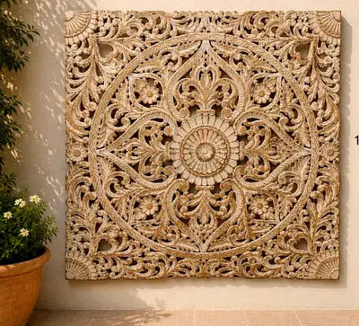 Carved Wooden Wall Panel - Large Ornate Mandala Design 170 x170 cm