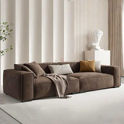 Modern Low Profile Brown Suede Sofa