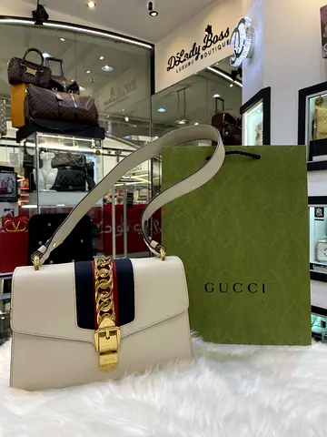 Gucci Off White Leather Small Web Sylvie Shoulder Bag (Authentic/PreOwned)
