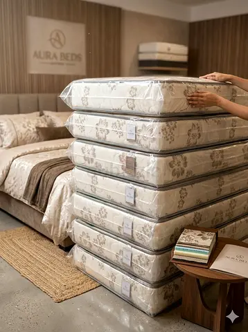 Stack of New Queen/King Mattresses — Sealed, Floral Design