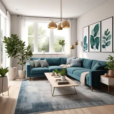 Modern Blue L-Shape Sectional Sofa