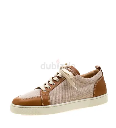 Authentic Christian Louboutin Beige/Brown Canvas and Leather Rantulow Sneakers Size 43