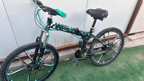 Used Green  Black Mountain Bike - 26 Foldable Frame, Front Suspension