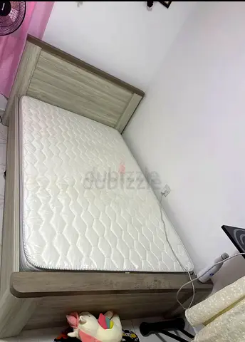 Wooden single bed frame with mattress - light oak finish