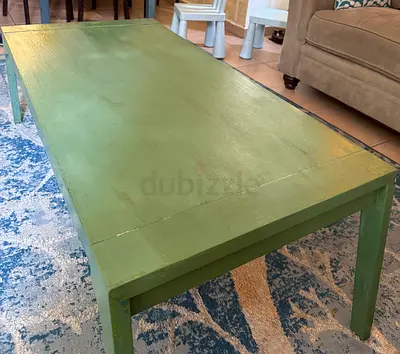 Solid Wood Low Green Coffee Table - Rustic Finish