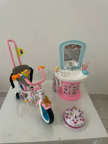 Baby Born Doll Accessory Playset wash basin bike and cake