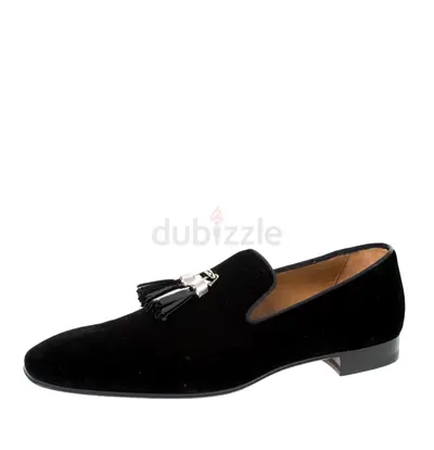 Authentic Christian Louboutin Black Velvet Rivalion Slip On Loafers Size 43