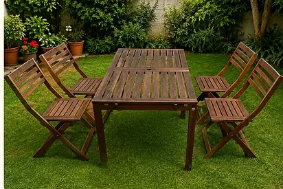 ikea Wooden Outdoor Dining Set - Table + 4 Folding Chairs