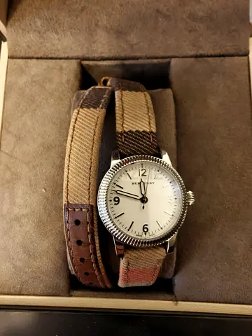 Burberry Utilitarian Ladies Watch – Swiss Made, Double Wrap Check Strap, Full Box Set + Receipt