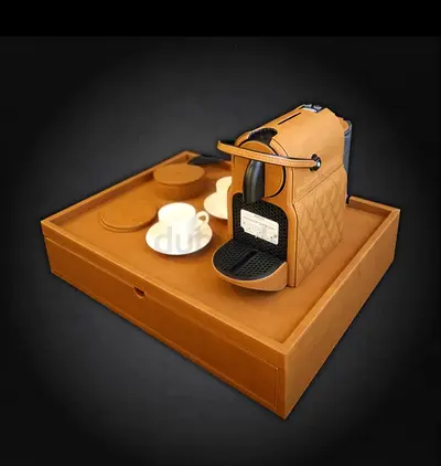 Nespresso DeLonghi Coffee Machine - Luxury Leather Edition with the table