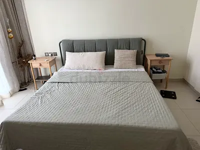 Queen bed frame with headboard and matching bedside tables set