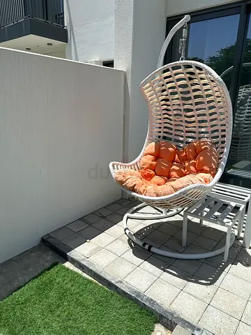 White Wicker Hanging Egg Chair with Cushions