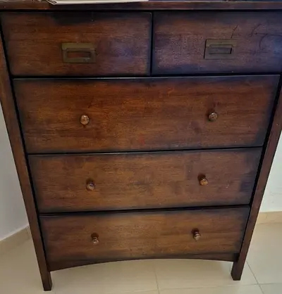 Solid Wood 5-Drawer Chest of Drawers - Warm Brown Finish