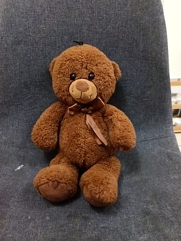 Brown Plush Teddy Bear with Bow - Good Condition
