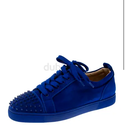 Authentic Christian Louboutin Cobalt Blue Suede Louis Junior Spikes Sneakers Size 43