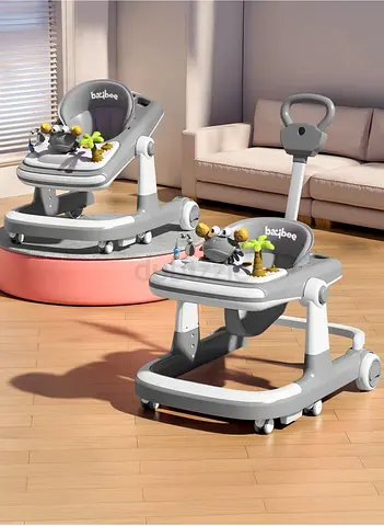Adjustable 3-in-1 Baby Walker and Push Walker with Toy Tray (Grey)