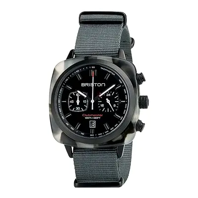 Briston Clubmaster Chronograph Mens Watch - Black Dial, Grey NATO Strap