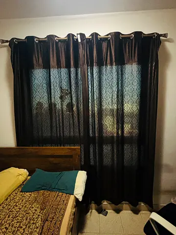 Dark Brown Eyelet Curtains with Sheer Patterned Liner (Set of 2)
