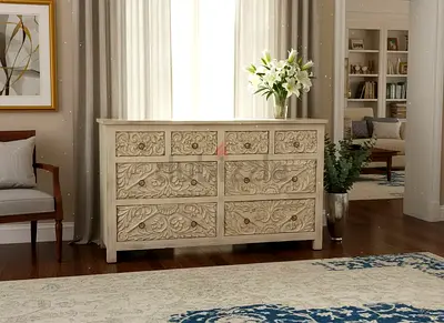 mango wood Dresser with Intricate Carvings